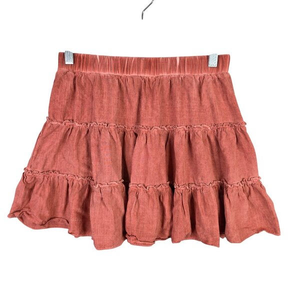 Womens Umgee Rose Pink Tiered Ruffle Mini Skirt 100% Rayon Elastic Waist Size S - Picture 1 of 8